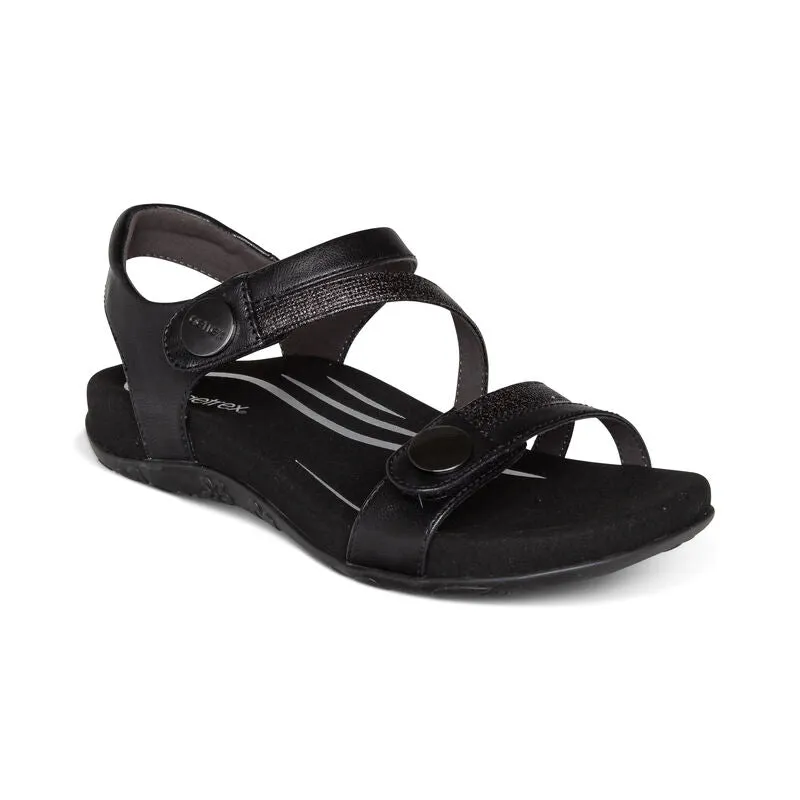 Aetrex Jess Adjustable Quarter Strap Sandal in Black