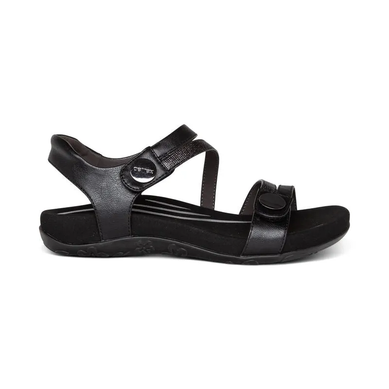 Aetrex Jess Adjustable Quarter Strap Sandal in Black