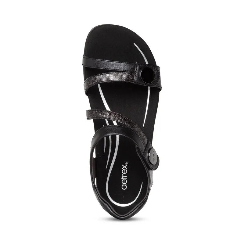 Aetrex Jess Adjustable Quarter Strap Sandal in Black