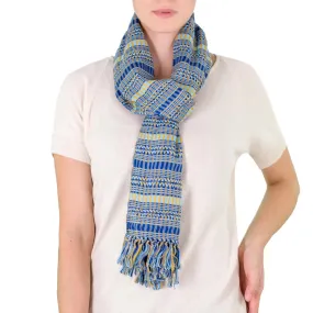 Atitlan Sunshine Backstrap Loom Organic Dye Blue Yellow Cotton Scarf