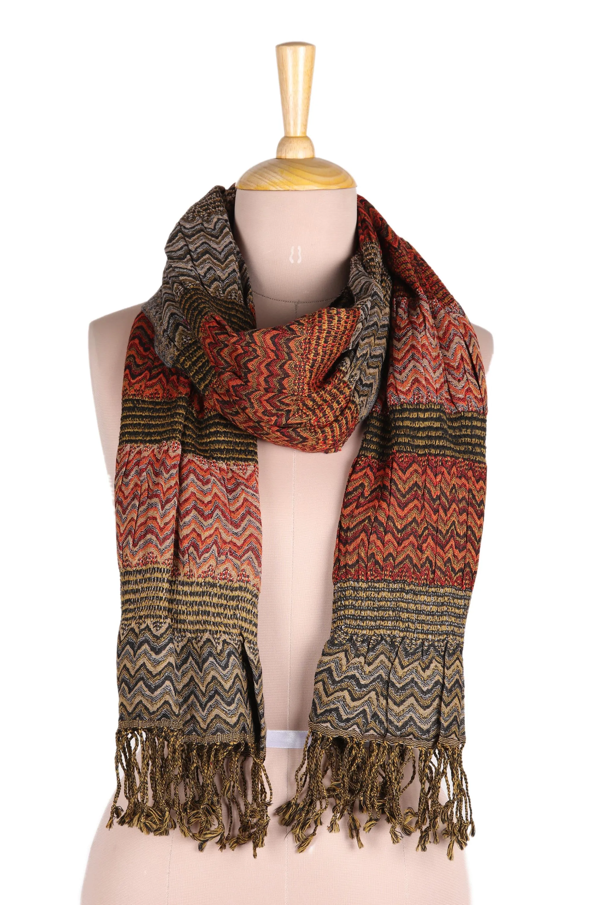 Autumn Waves Wool Scarf from India - Wave Pattern