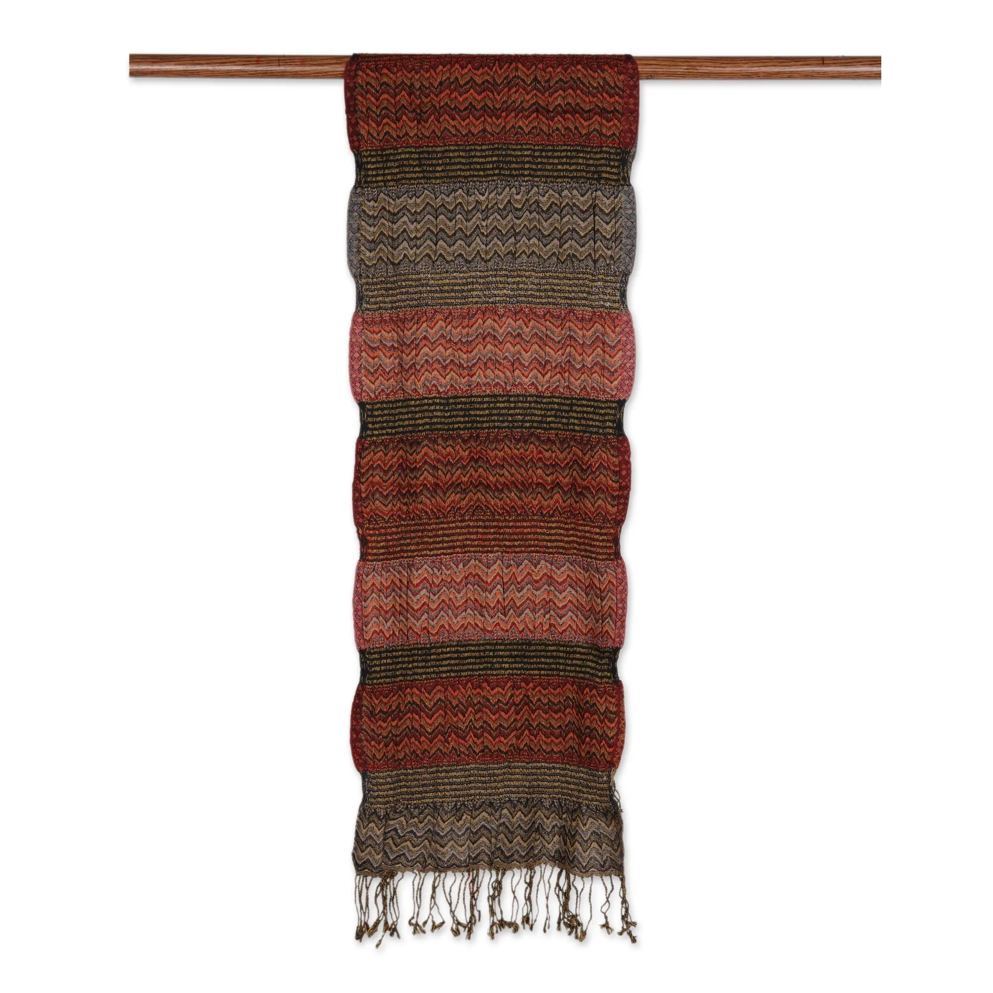 Autumn Waves Wool Scarf from India - Wave Pattern