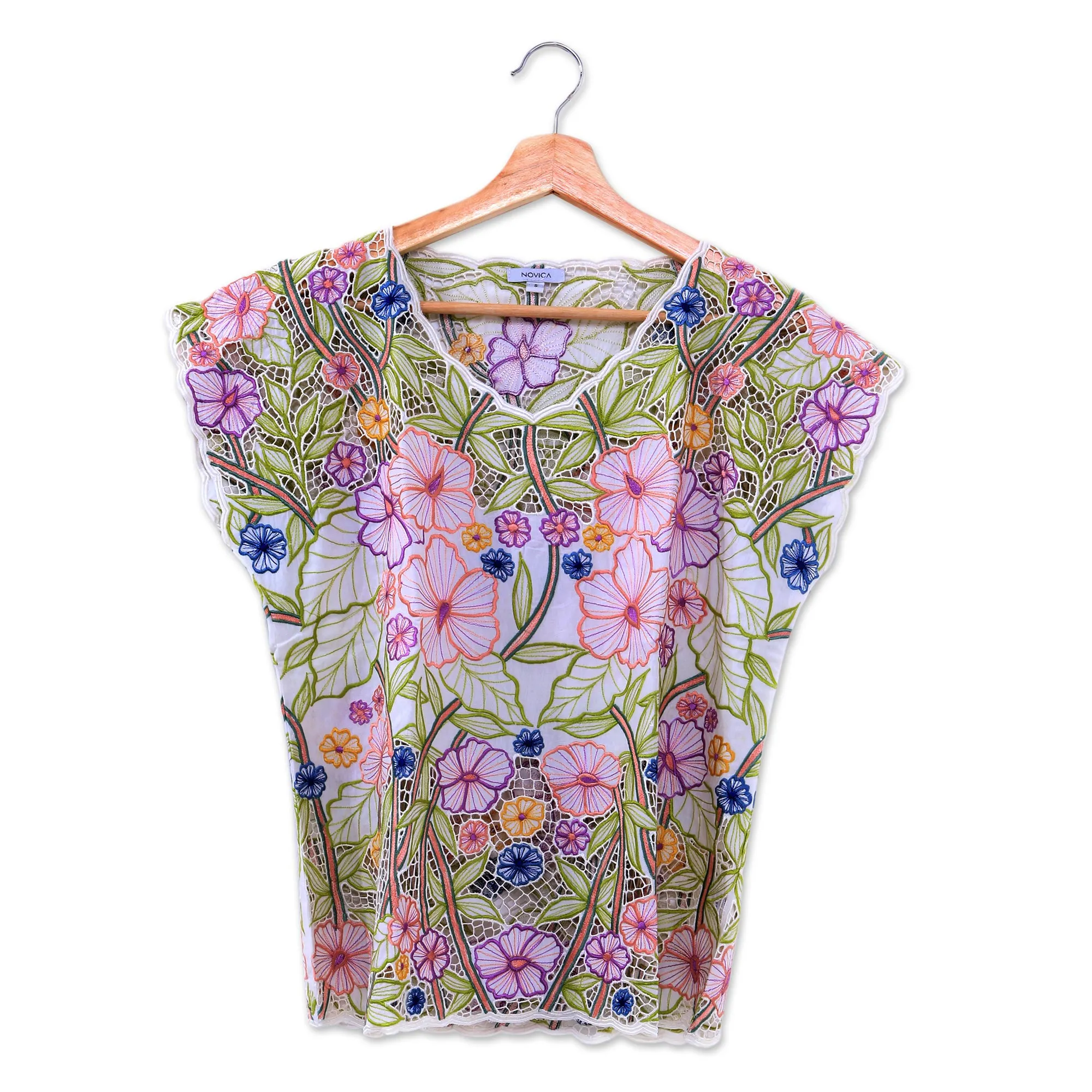 Bali Colorful Floral Embroidered Rayon Blouse Springtime Mallow