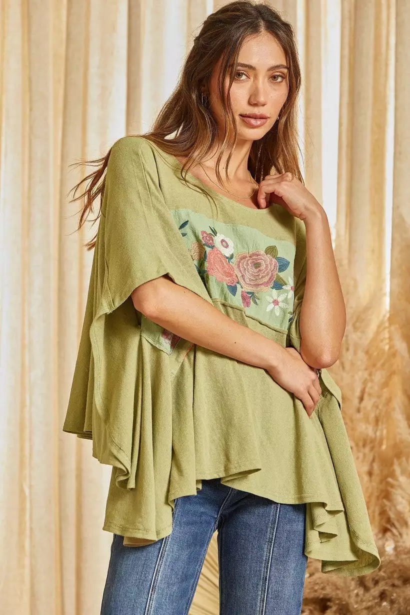 Bar Embroidered Blouse - Sage