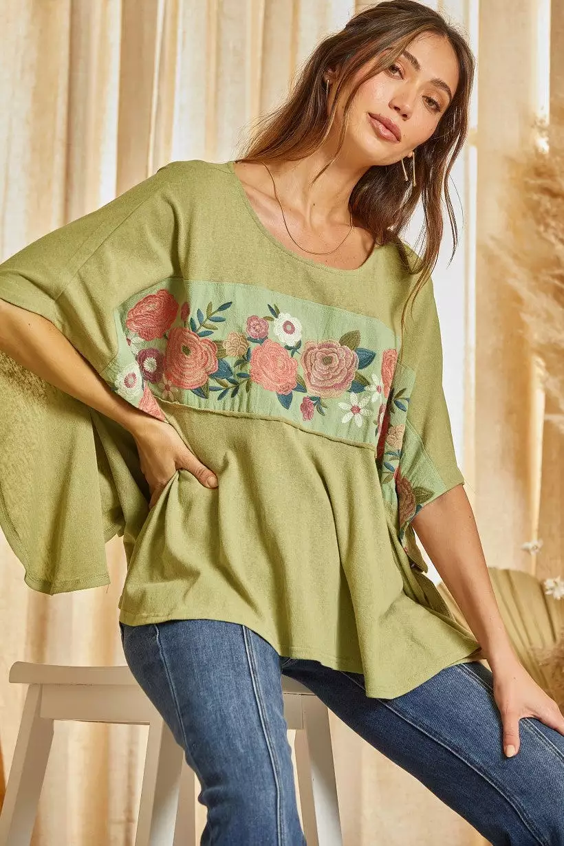 Bar Embroidered Blouse - Sage