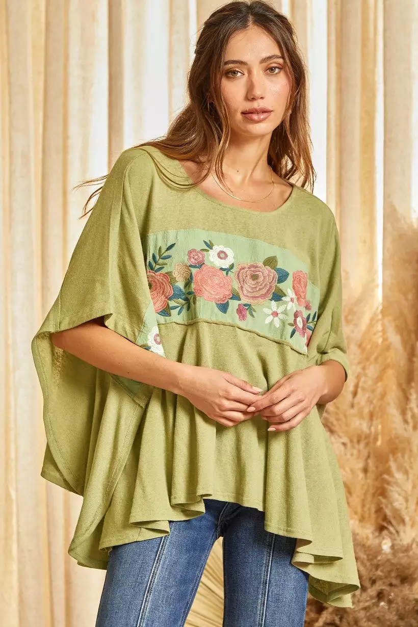 Bar Embroidered Blouse - Sage