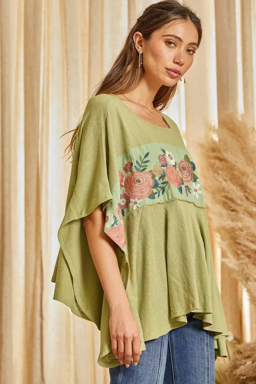 Bar Embroidered Blouse - Sage