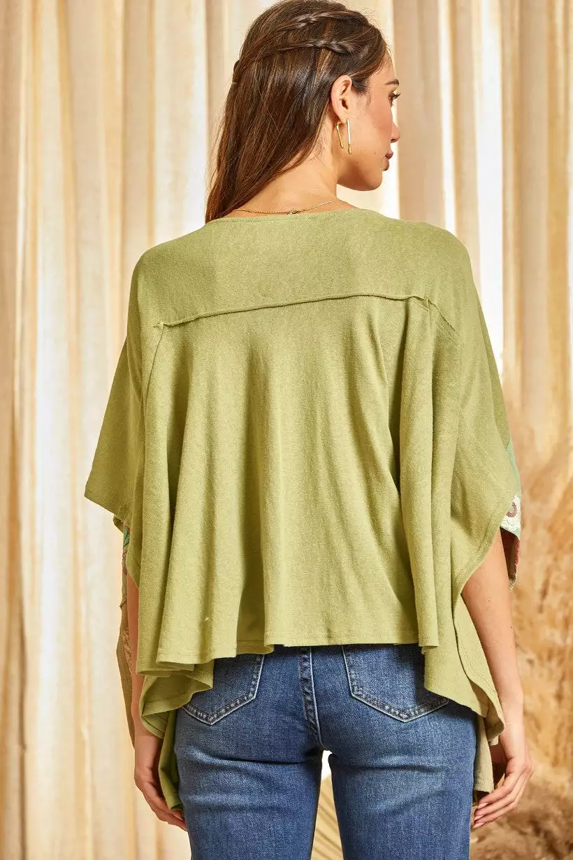 Bar Embroidered Blouse - Sage