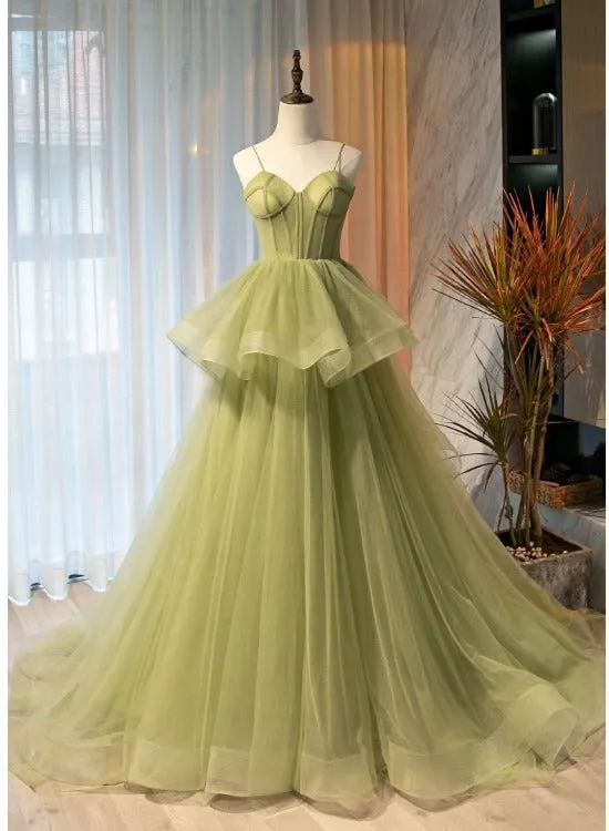 Beautiful Light Green Sweetheart Layers Princess Formal Gown Green Tulle Long Party Dress