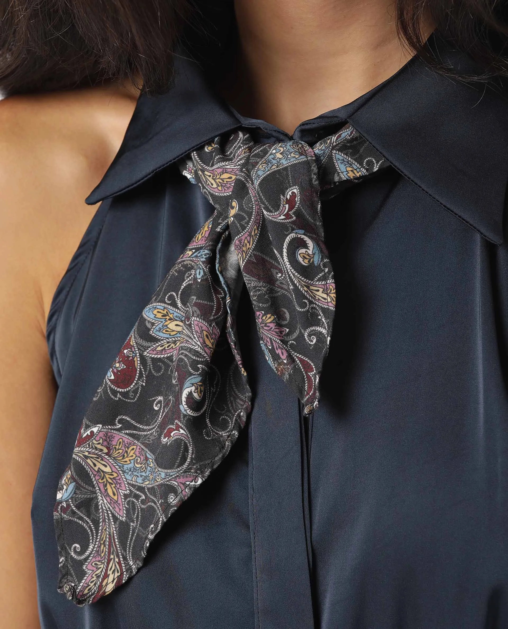 Black Linda Cotton Silk Scarf for Women