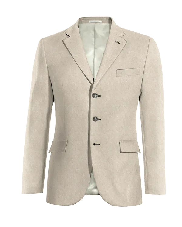  Blazer beige de lino esencial de 3 botones