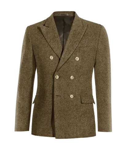  Blazer cruzada marrón de donegal tweed