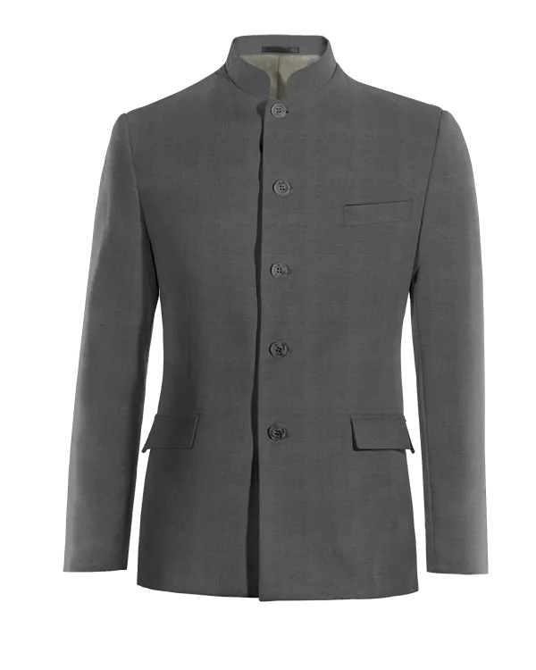  Blazer cuello mandarín gris de Lana pura super 100s