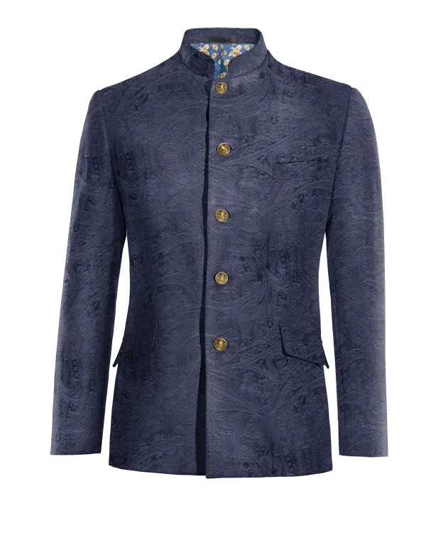  Blazer cuello mao azul marino de terciopelo paisley