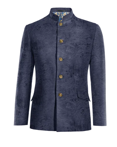  Blazer cuello mao azul marino de terciopelo paisley