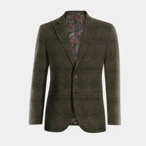  Blazer marrón de tweed a cuadros solapa ancha