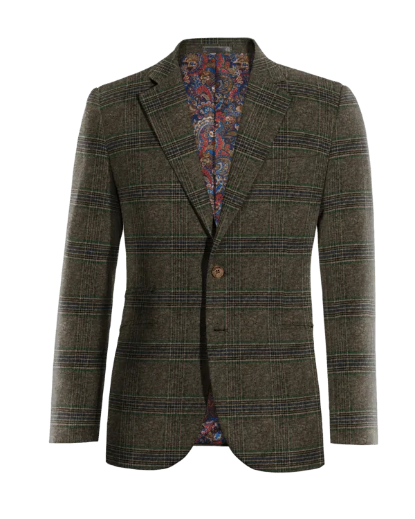  Blazer marrón de tweed a cuadros solapa ancha