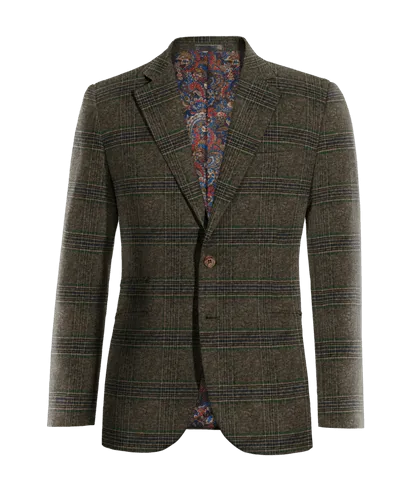  Blazer marrón de tweed a cuadros solapa ancha