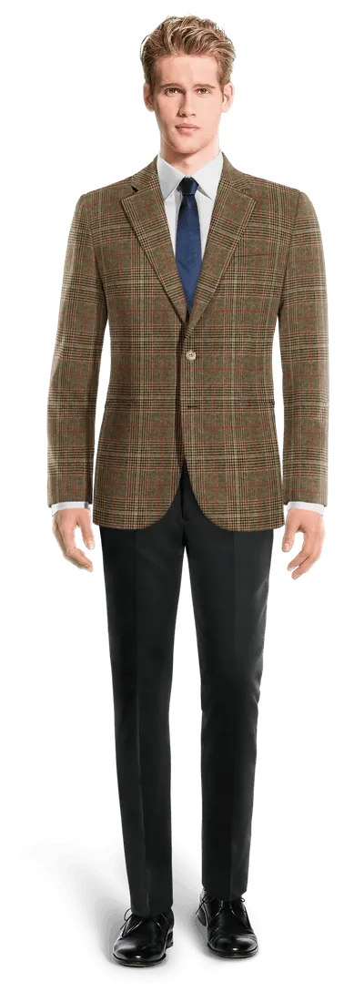  Blazer marrón de tweed príncipe de gales solapa ancha