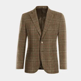  Blazer marrón de tweed príncipe de gales solapa ancha