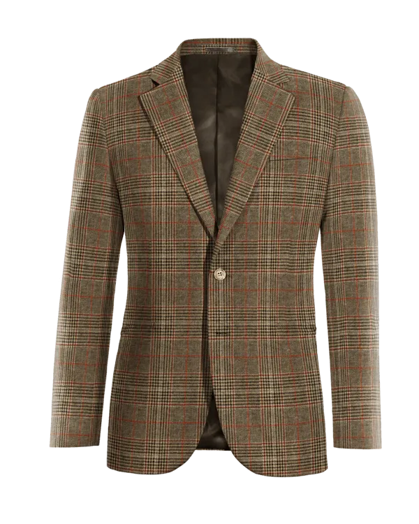  Blazer marrón de tweed príncipe de gales solapa ancha