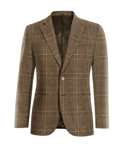  Blazer marrón de tweed príncipe de gales solapa ancha