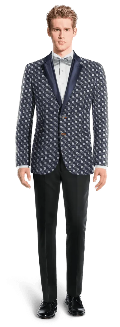  Blazer Tuxedo azul de jacquard floral