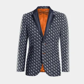  Blazer Tuxedo azul de jacquard floral