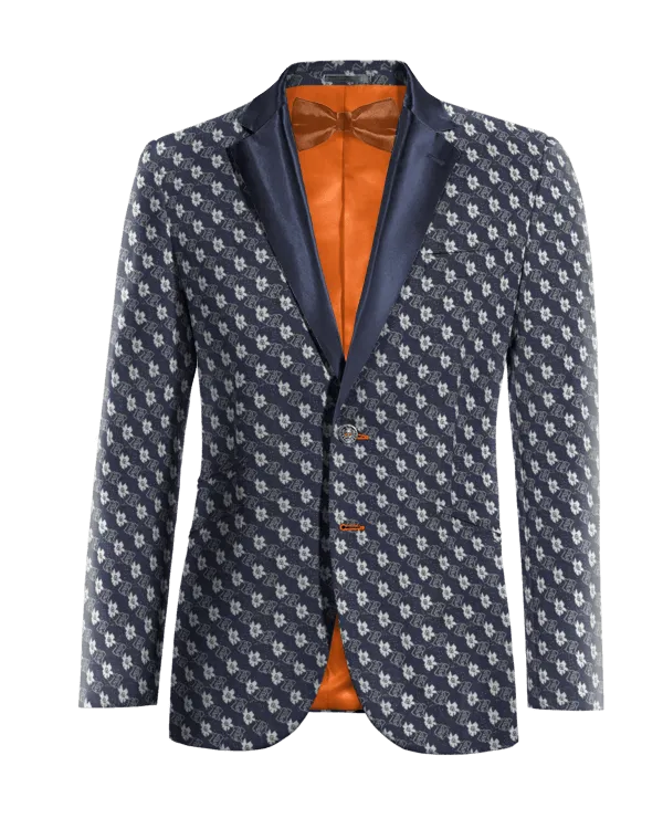  Blazer Tuxedo azul de jacquard floral