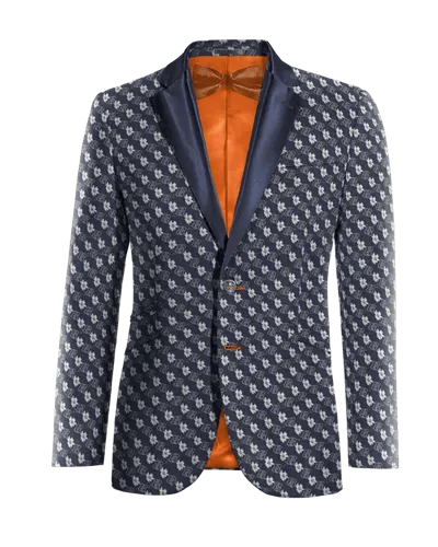  Blazer Tuxedo azul de jacquard floral