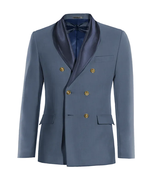  Blazer Tuxedo cruzada azul acero solapa ancha