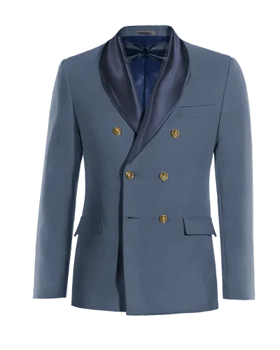  Blazer Tuxedo cruzada azul acero solapa ancha