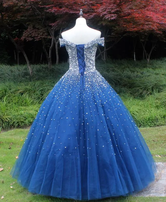 Blue Beaded Formal Dress Beautiful Sweetheart Tulle Blue Sweet 16 Gown Elegant Dress