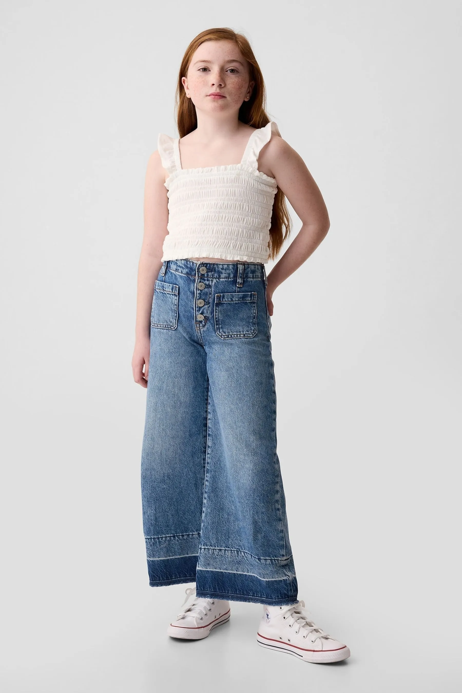 Blue High Rise Stride Wide-Leg Ankle Jeans (5-13yrs)