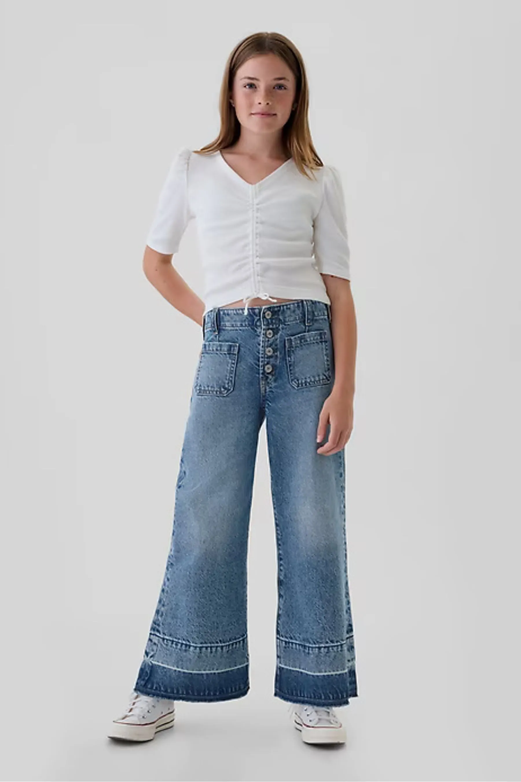 Blue High Rise Stride Wide-Leg Ankle Jeans (5-13yrs)