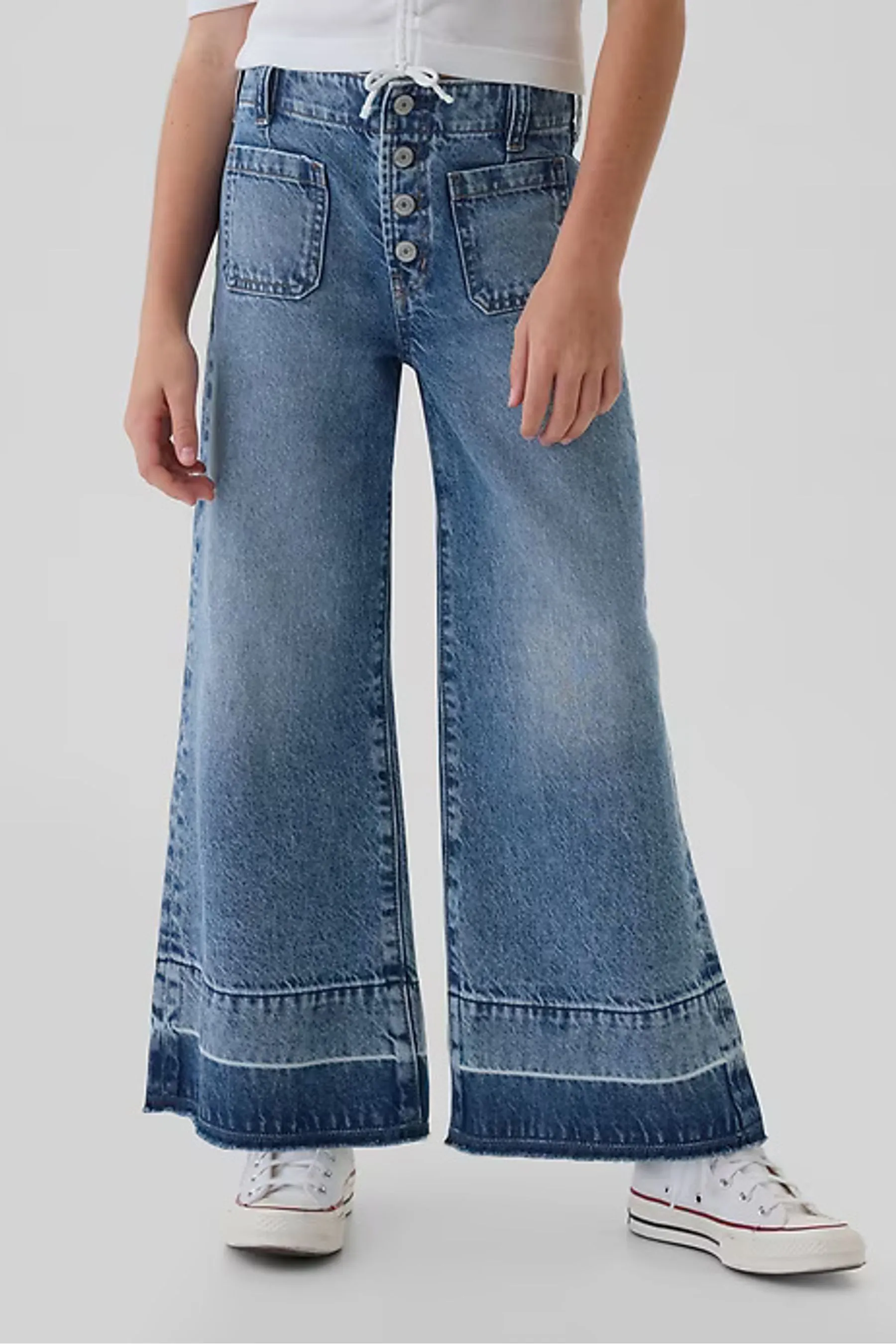 Blue High Rise Stride Wide-Leg Ankle Jeans (5-13yrs)