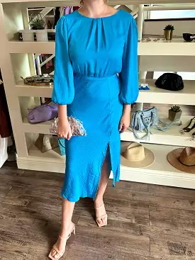 Blue Midi Dress with Sleeves