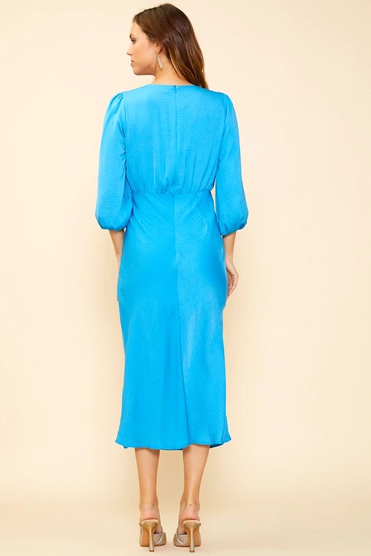 Blue Midi Dress with Sleeves