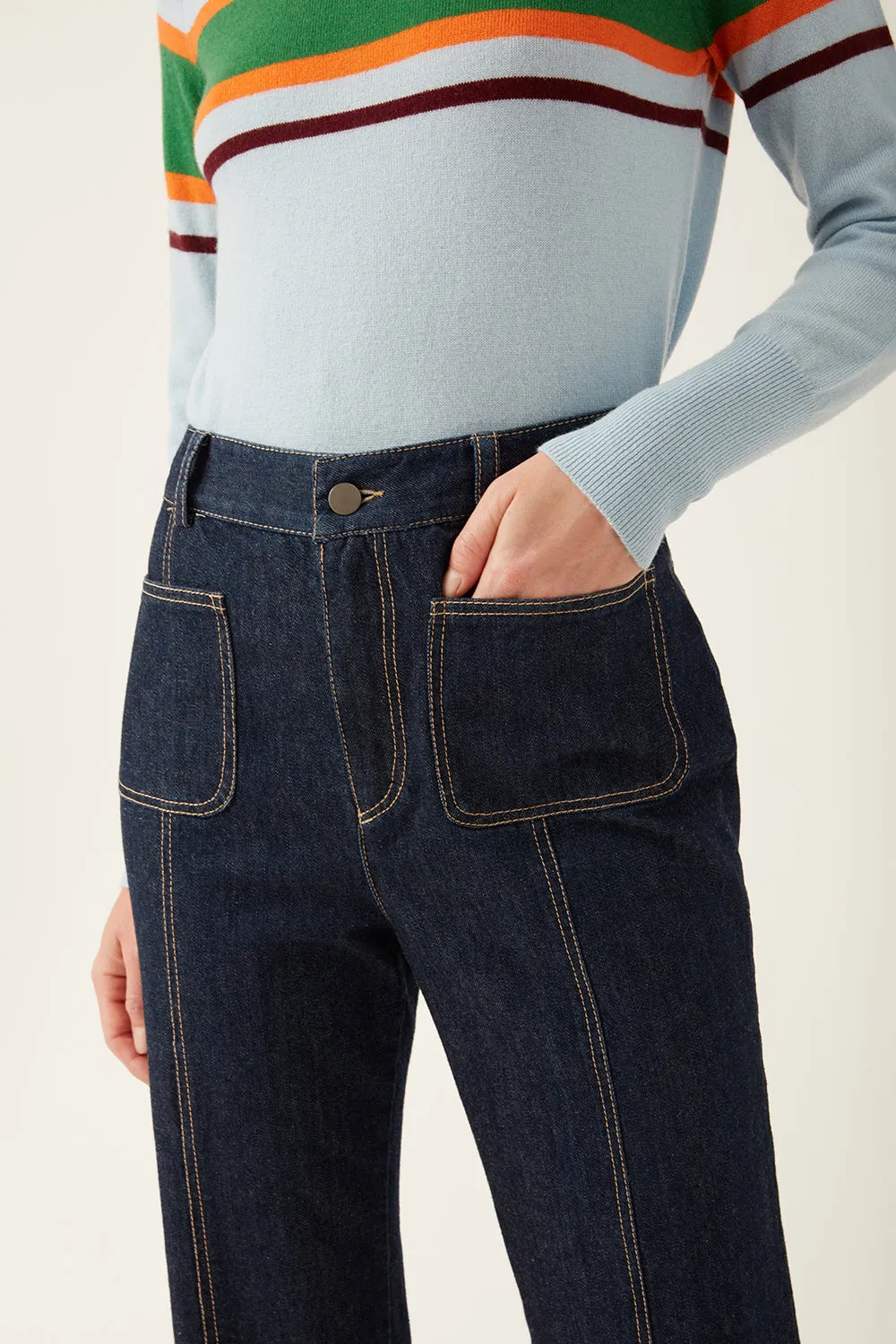 Bootcut Leg Denim Jean with Patch Pockets