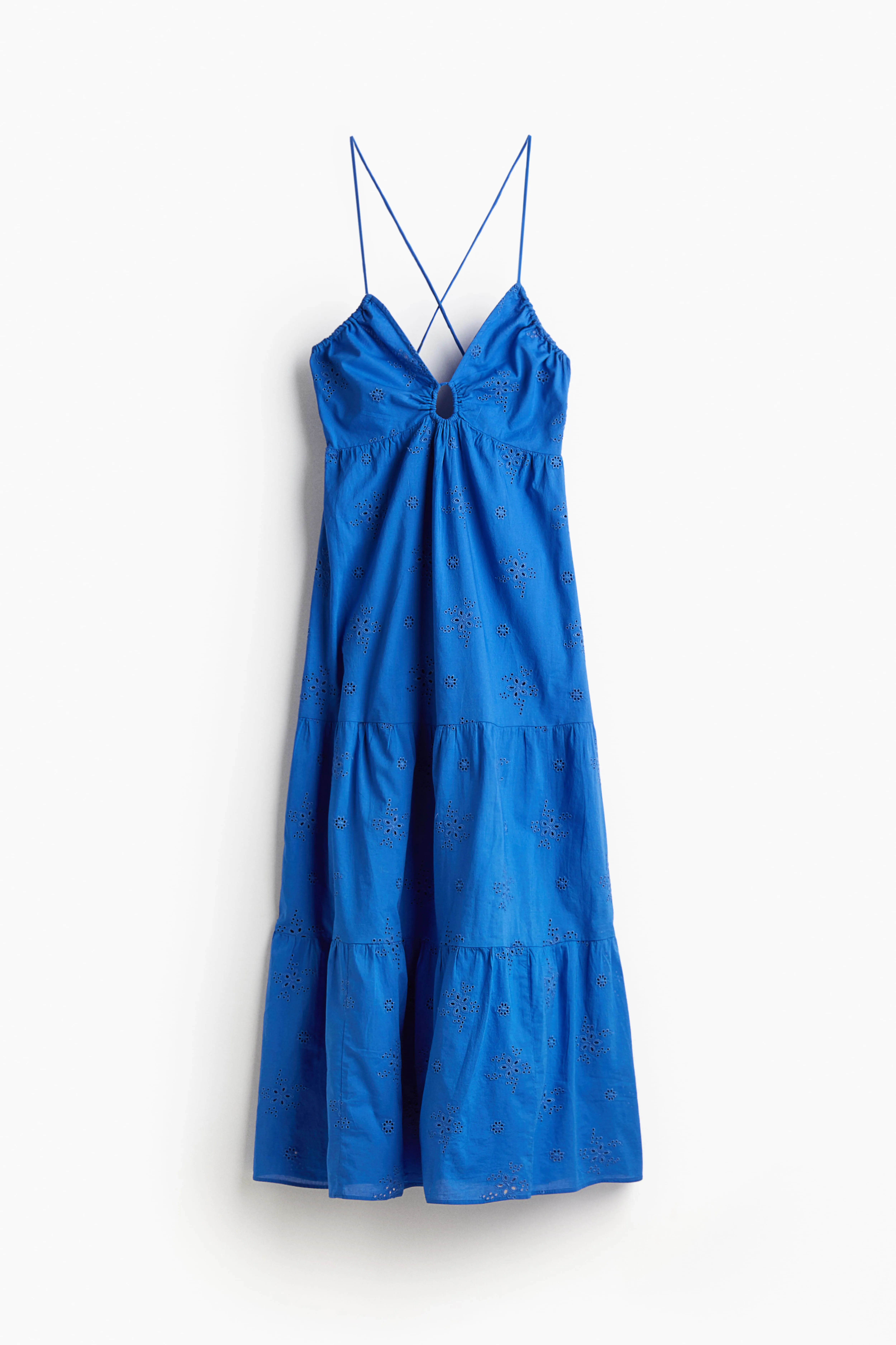 H&M GB Blue Broderie Anglaise Sweetheart Neckline Dress