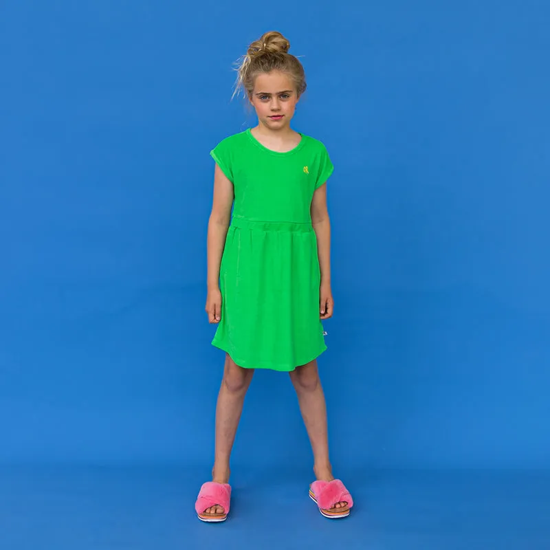 Green Short Sleeve Dress with Pockets - CarlijnQ