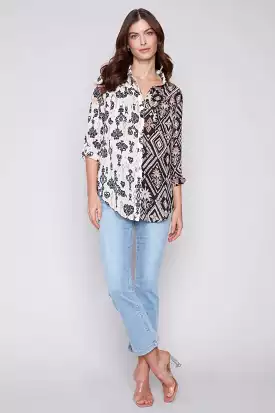 Charlie B Damask blouse - C4308XXP 782A, printed crinkle georgette fabric