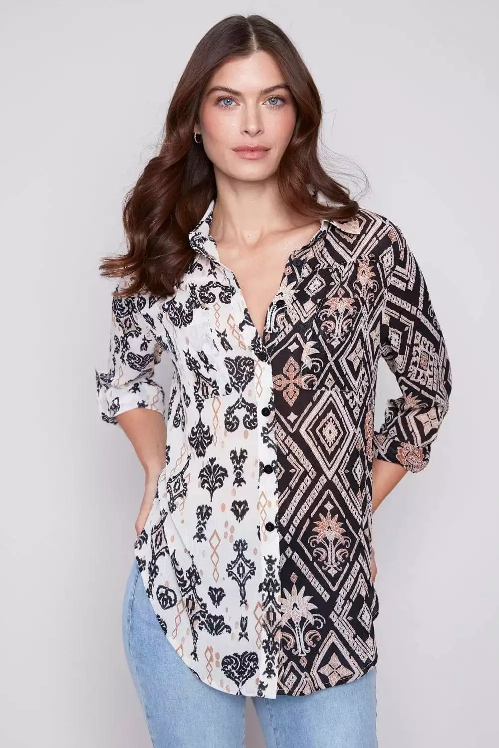 Charlie B Damask blouse - C4308XXP 782A, printed crinkle georgette fabric