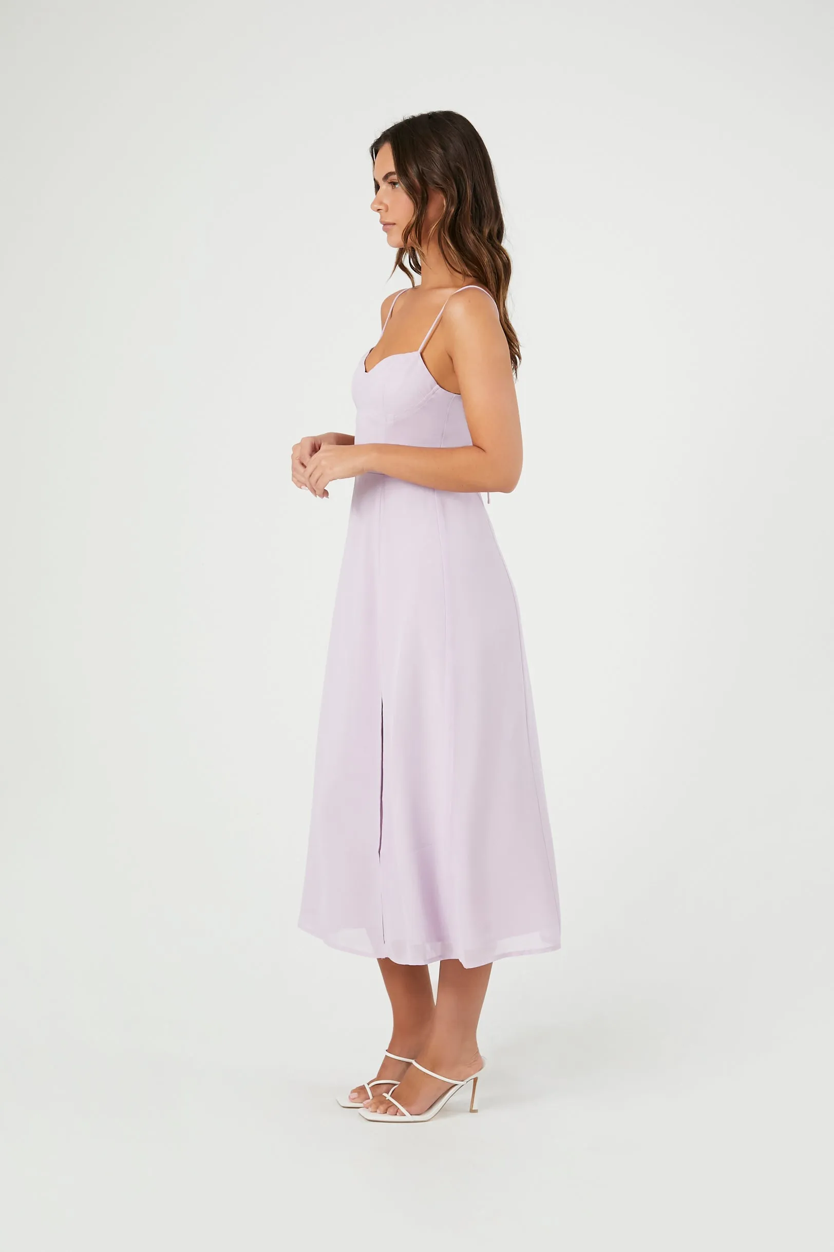 Sweetheart Chiffon Midi Dress with Slit