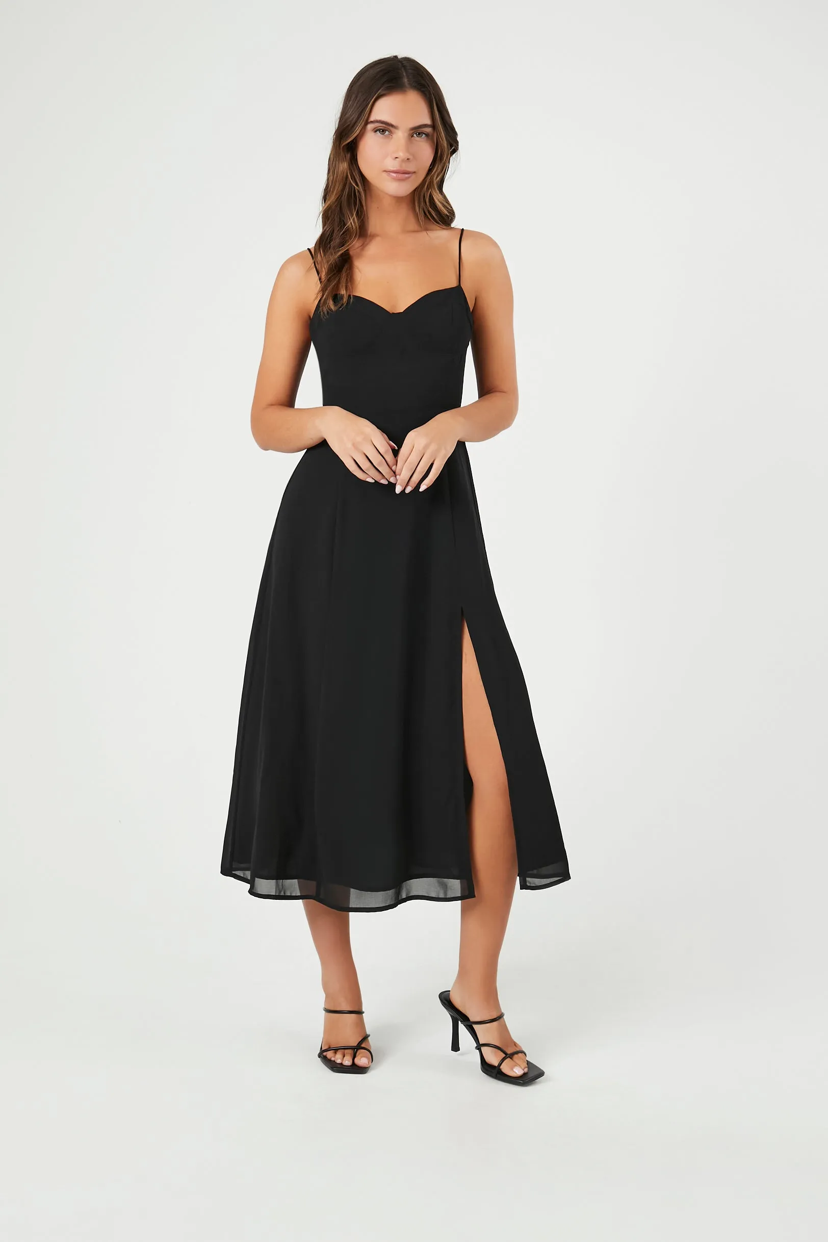 Sweetheart Chiffon Midi Dress with Slit