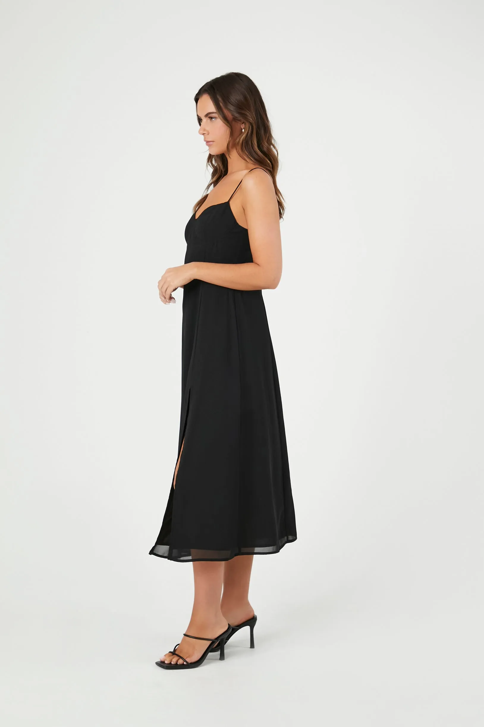 Sweetheart Chiffon Midi Dress with Slit