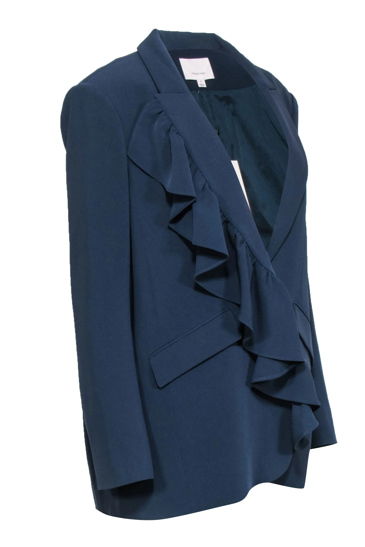 Cinq a Sept Peacock Blue Ruffled Margo Blazer Sz 8