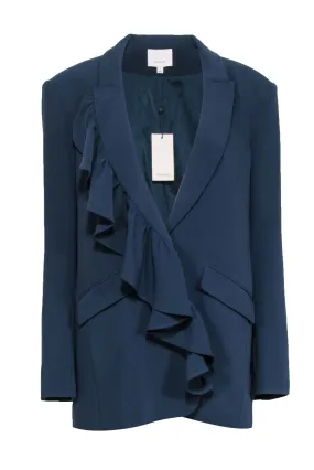 Cinq a Sept Peacock Blue Ruffled Margo Blazer Sz 8