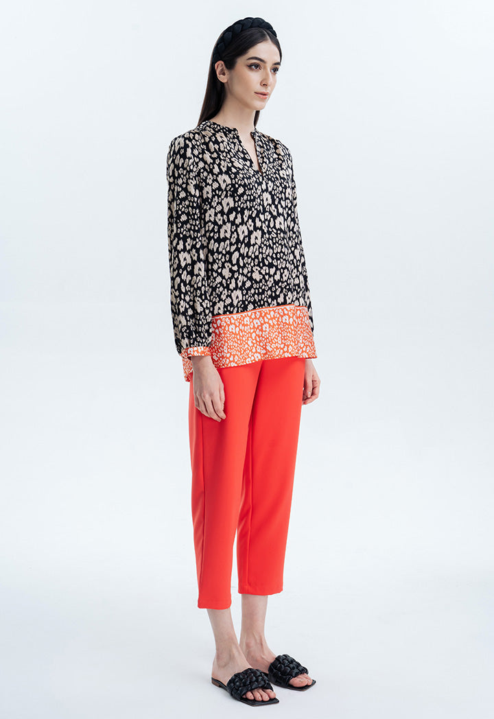 Contrast Hem Printed Blouse