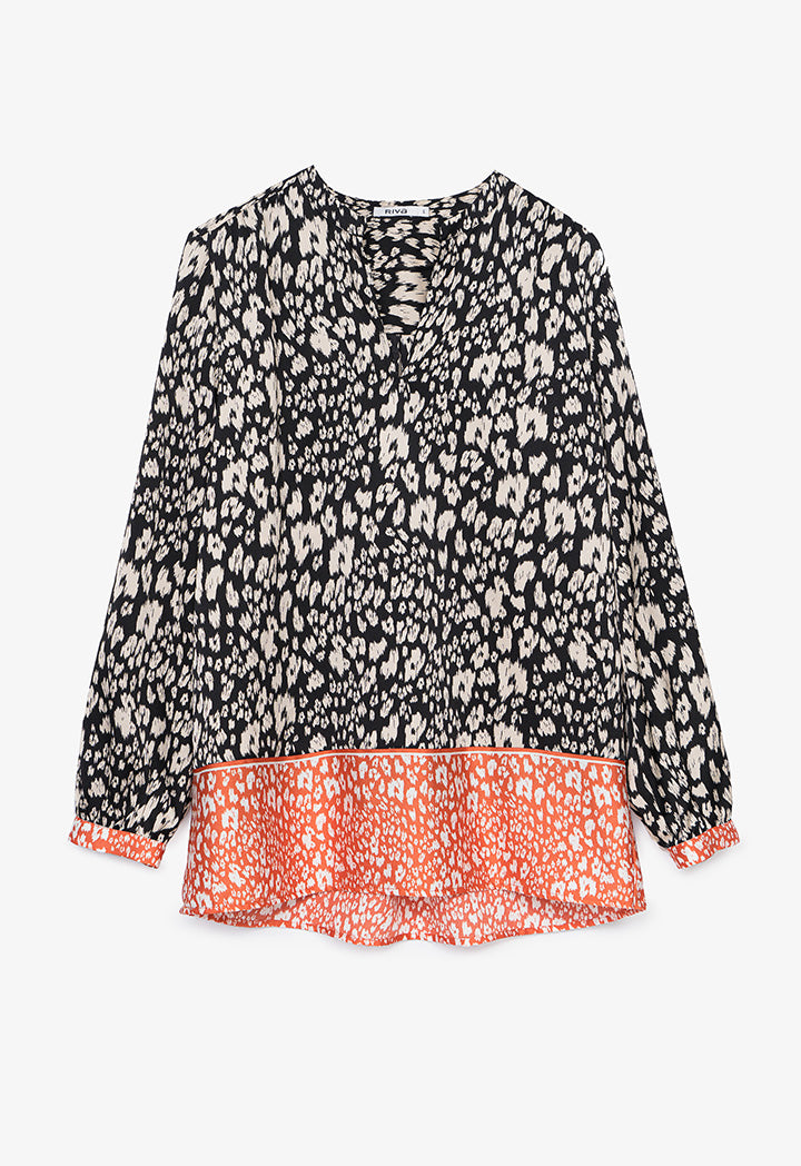 Contrast Hem Printed Blouse